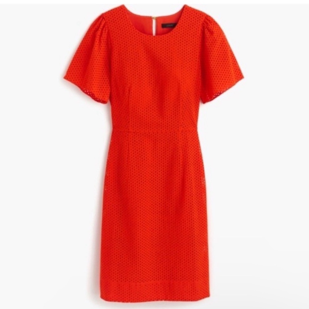 J Crew Flutter Sleeve Eyelet Dress 8 F1724 Orange